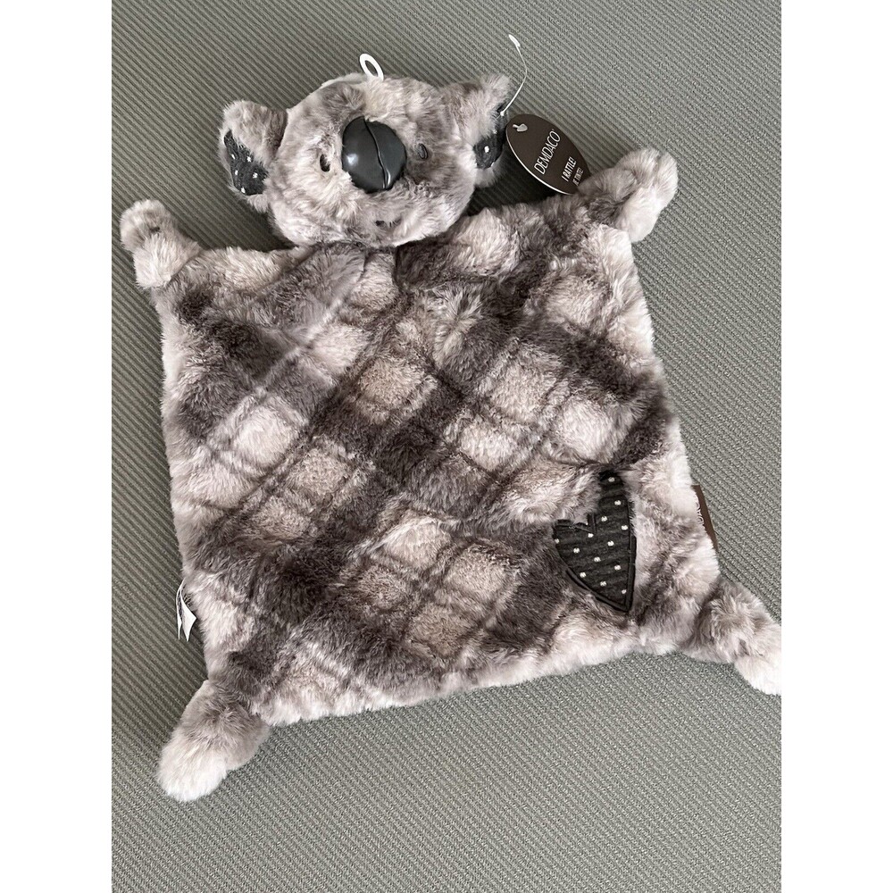 Demdaco Plush Koala Bear Rattle Baby Blanket Toy Knots Knotted Plaid Gray Fur